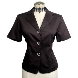 Y2K Corp Goth Preppy Dark Brown Fitted Button Down Womens Blouse Size 8
